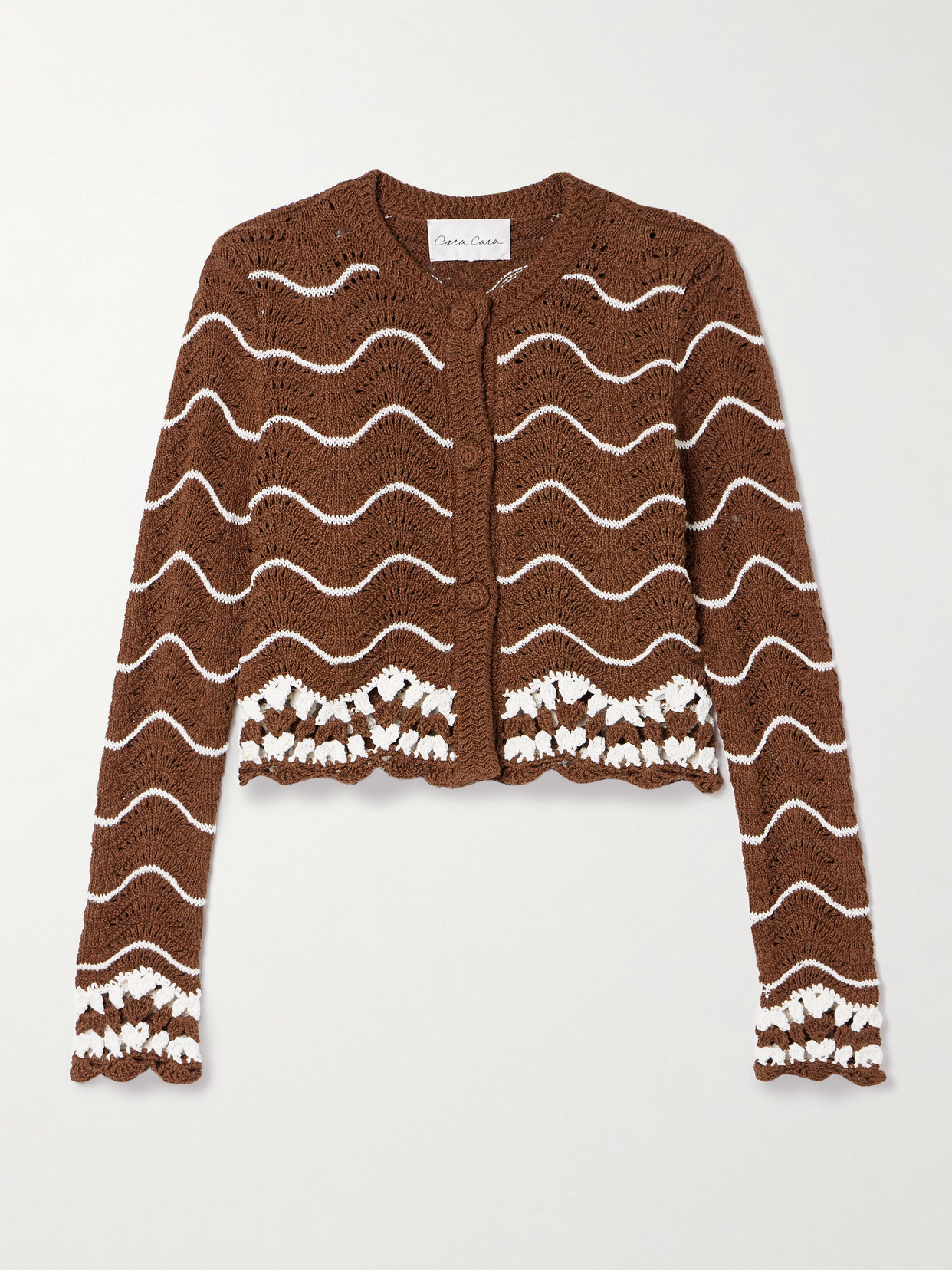 Cara Cara Jolene Scalloped Striped Cotton Cardigan