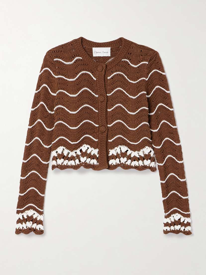 Cara Cara Jolene Scalloped Striped Cotton Cardigan