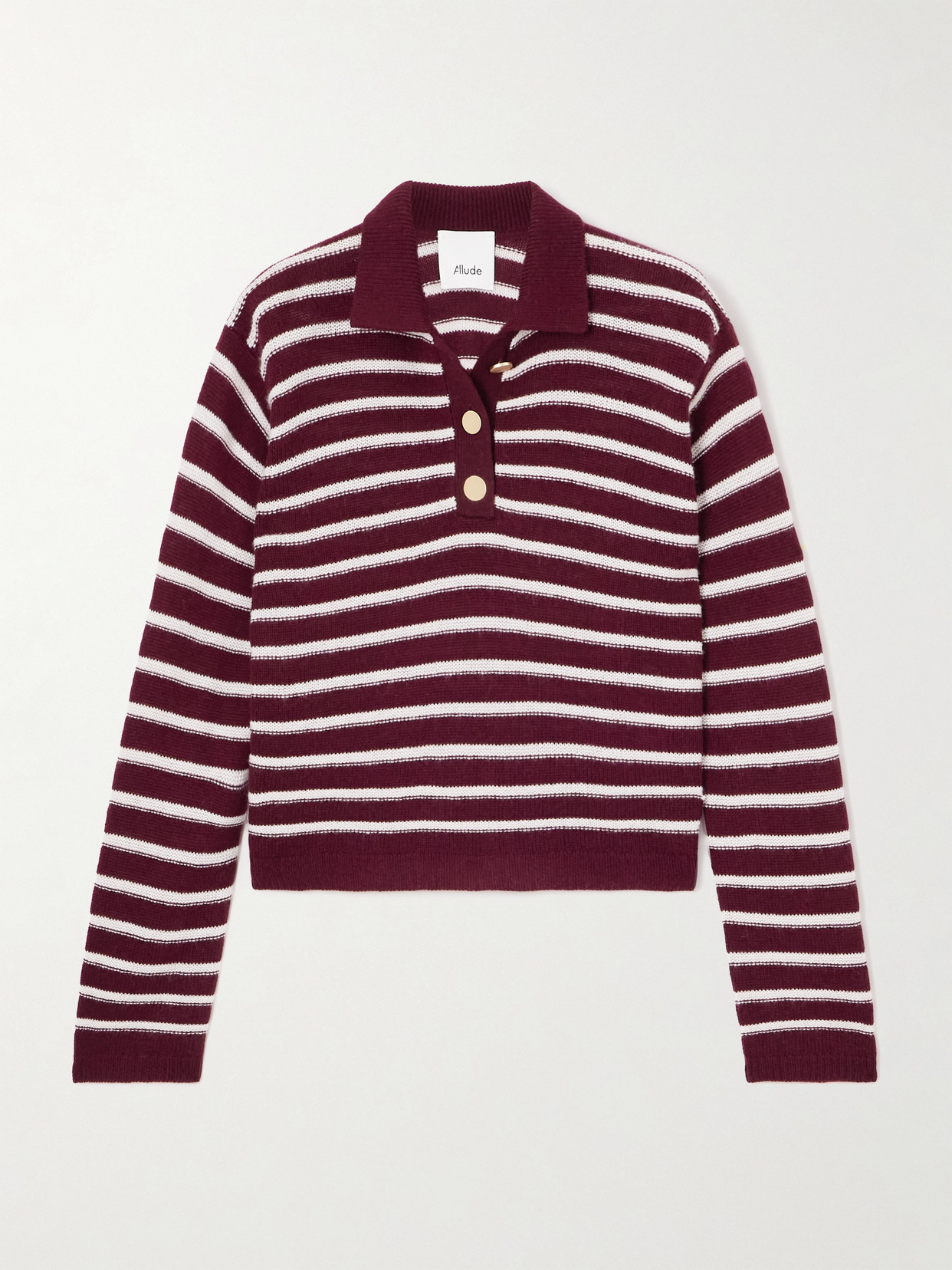 Allude Striped Wool And Cashmere-blend Polo Sweater In Red