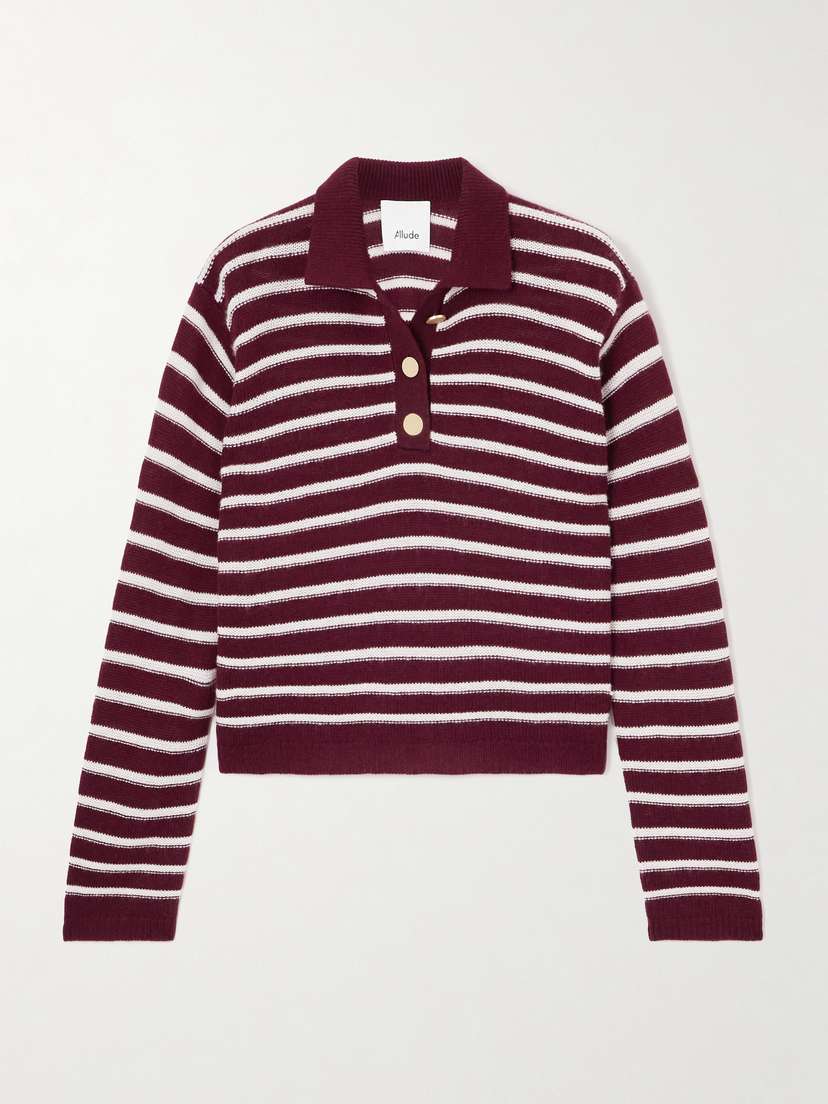 Allude Striped Wool And Cashmere-blend Polo Sweater