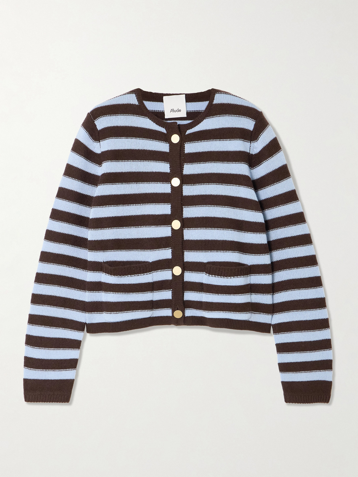 Allude Striped Wool And Cashmere-blend Cardigan In Blue