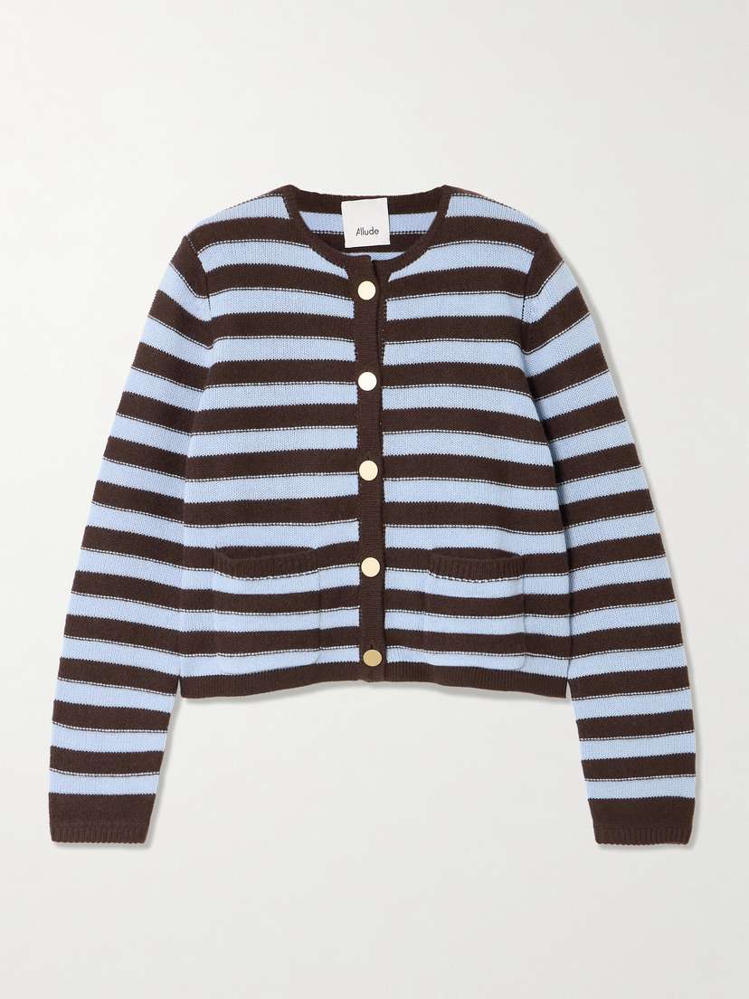 Allude Striped Wool And Cashmere-blend Cardigan