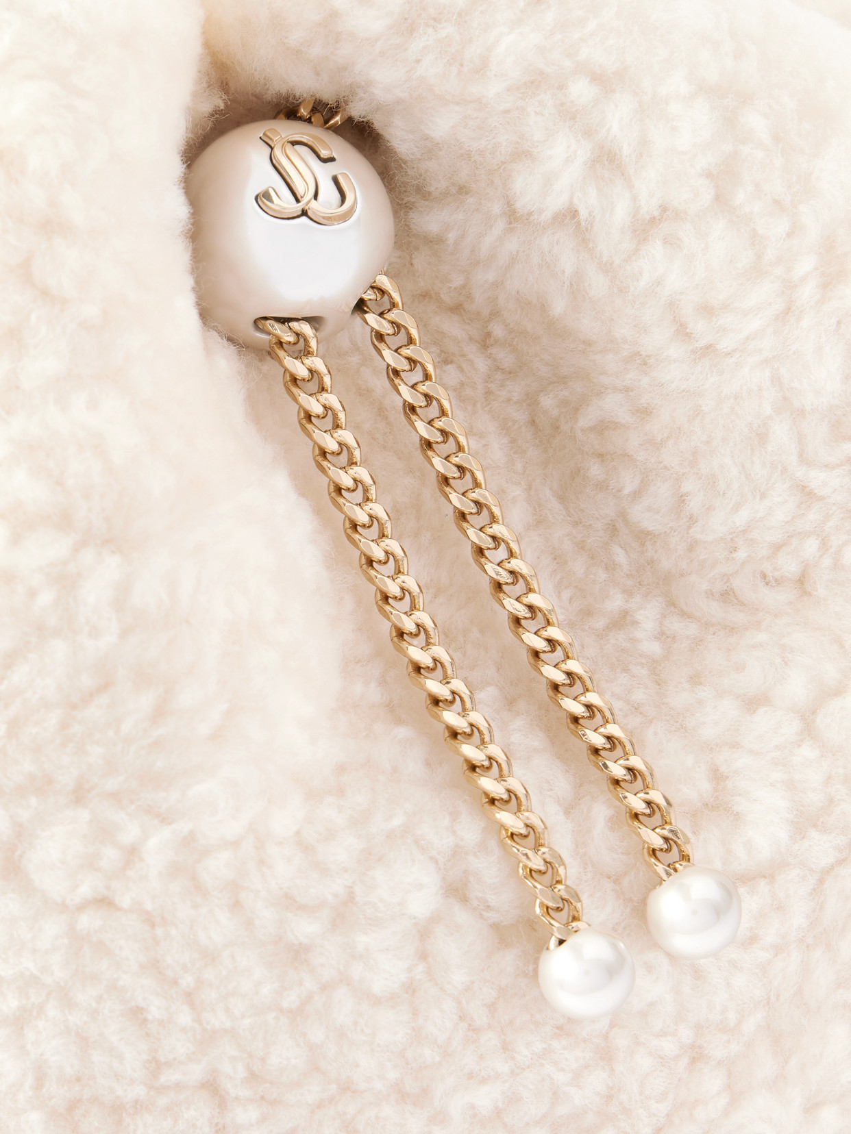 Jimmy Choo Bon Bon Faux Pearl-embellished Shearling Bucket Bag In White