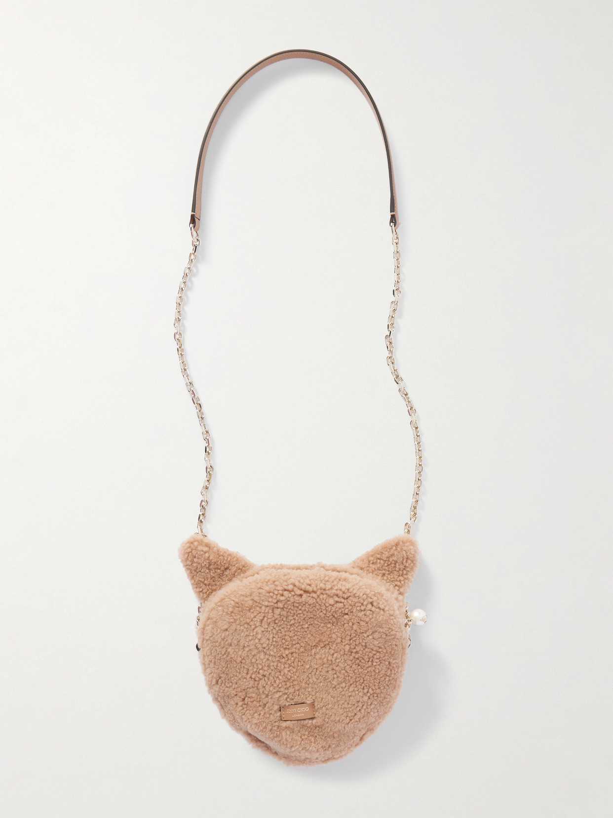 Jimmy Choo Fox Leather-trimmed Shearling Shoulder Bag In Brown