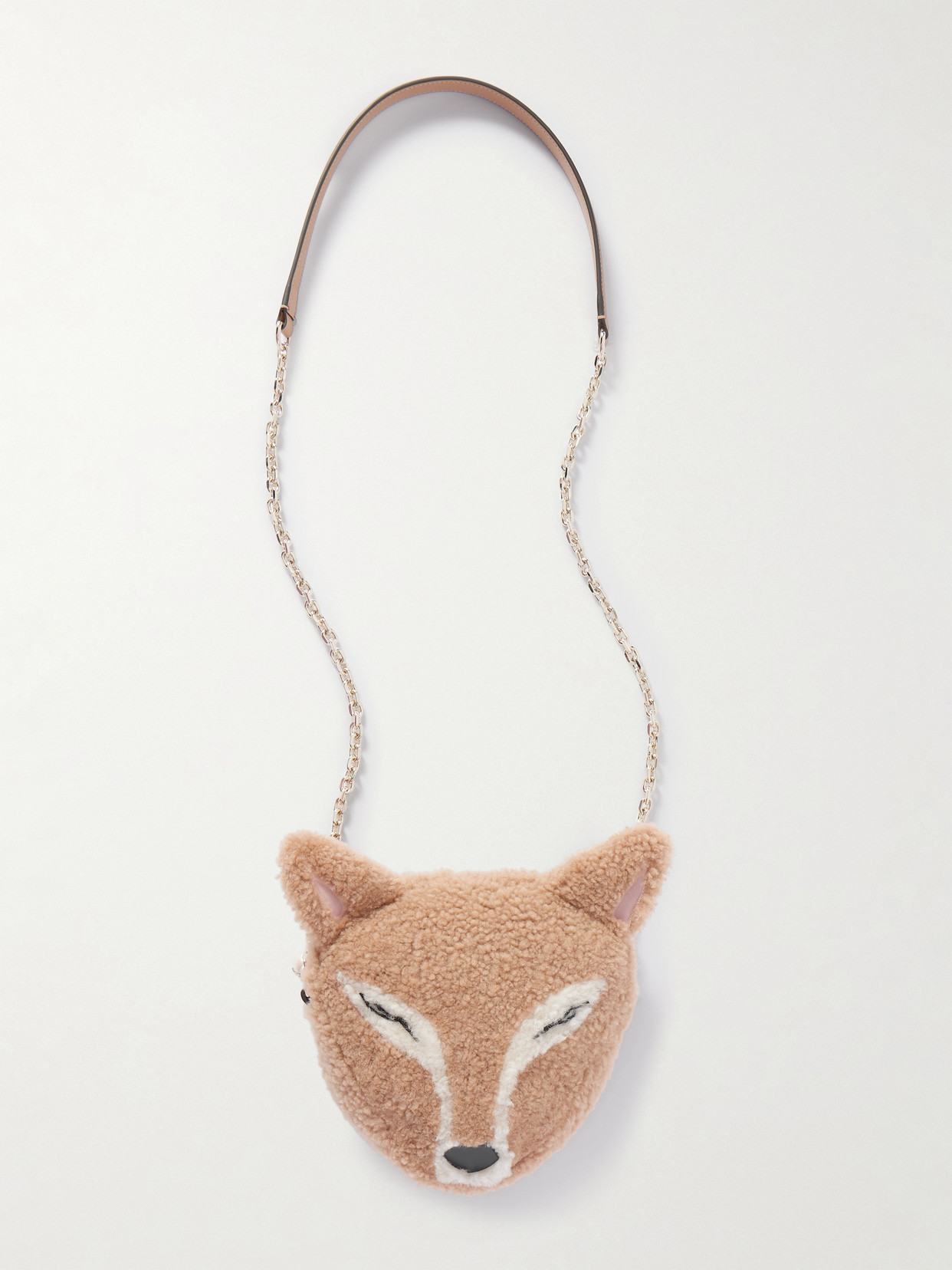 Jimmy Choo Fox Leather-trimmed Shearling Shoulder Bag In Brown
