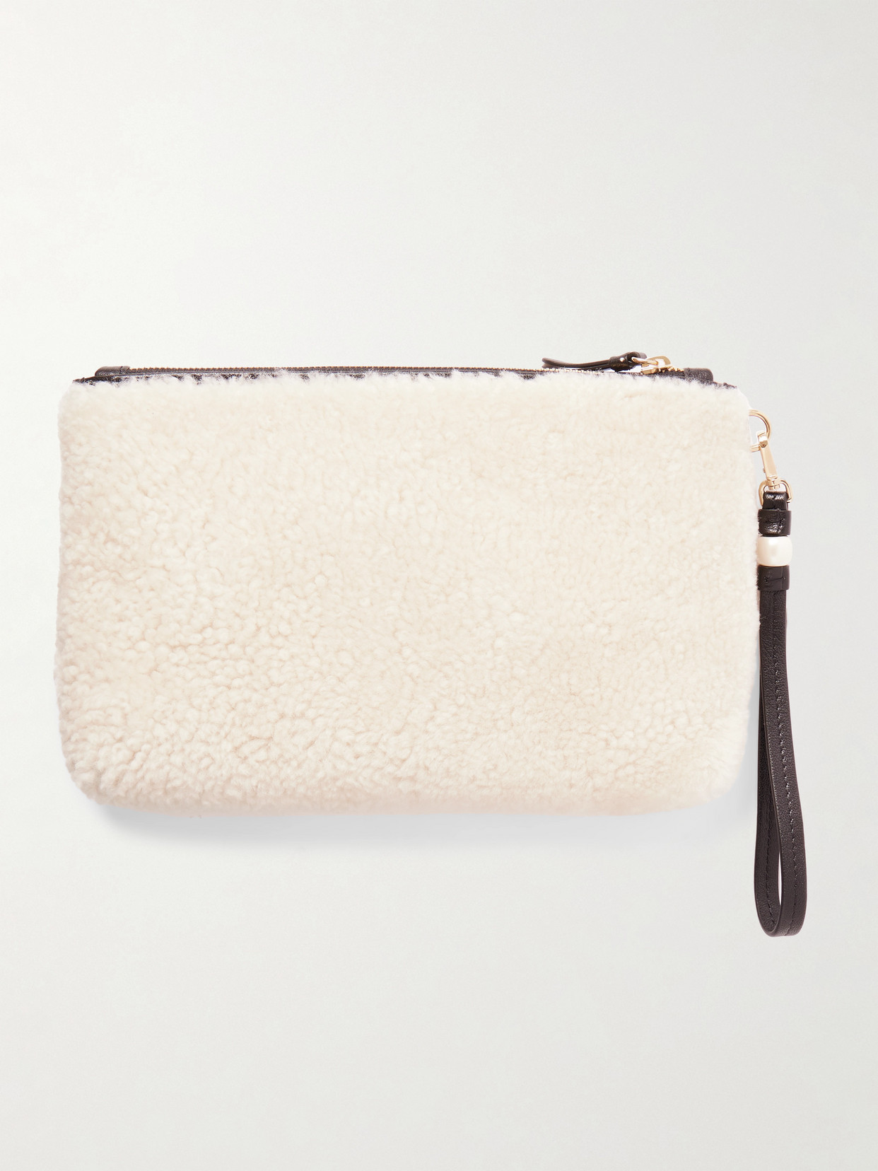 Jimmy Choo Embroidered Leather-trimmed Shearling Clutch In White
