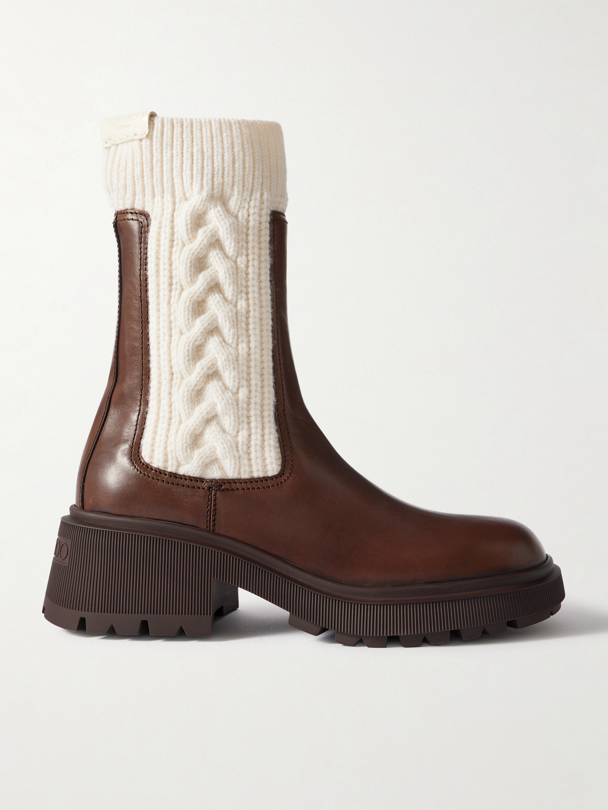 Jimmy Choo Tamia 70 Cable-knit Wool And Leather Chelsea Boots In Brown