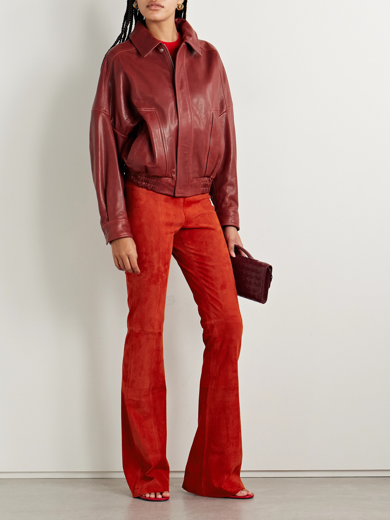 Stouls Gege High-rise Suede Flared Pants In Red
