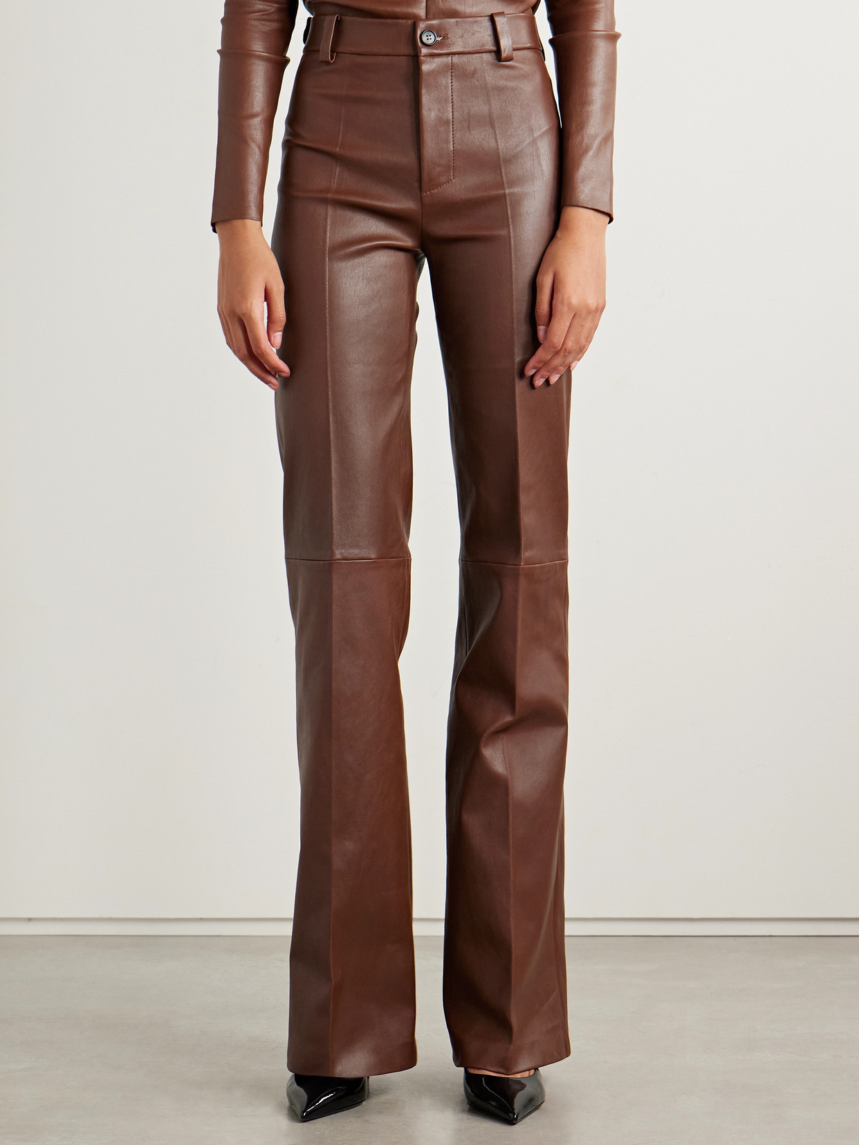 Stouls Lizzy Leather Flared Pants In Brown