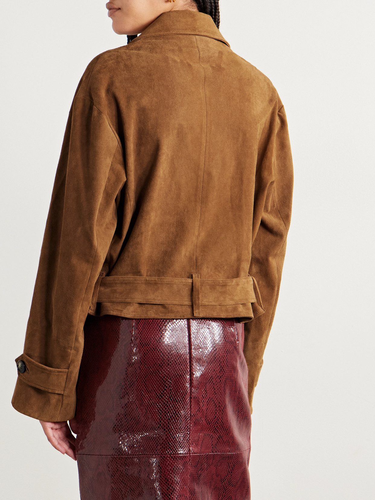 Stouls Alfi Belted Cropped Suede Jacket In Brown