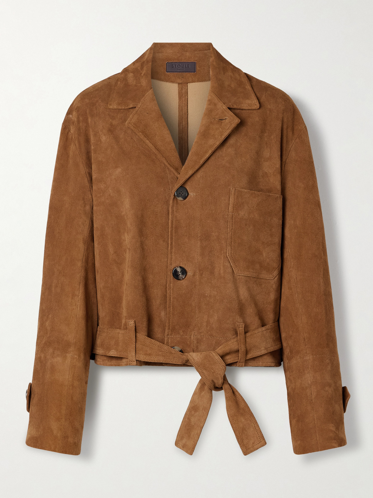 Stouls Alfi Belted Cropped Suede Jacket In Brown