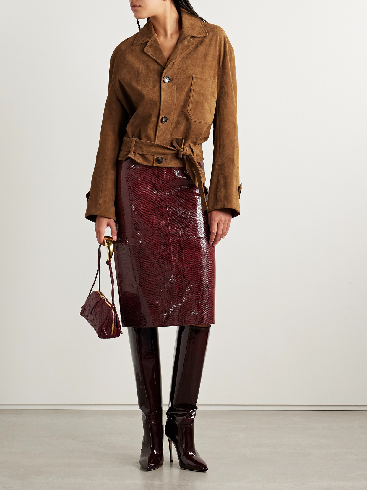 Stouls Alfi Belted Cropped Suede Jacket In Brown