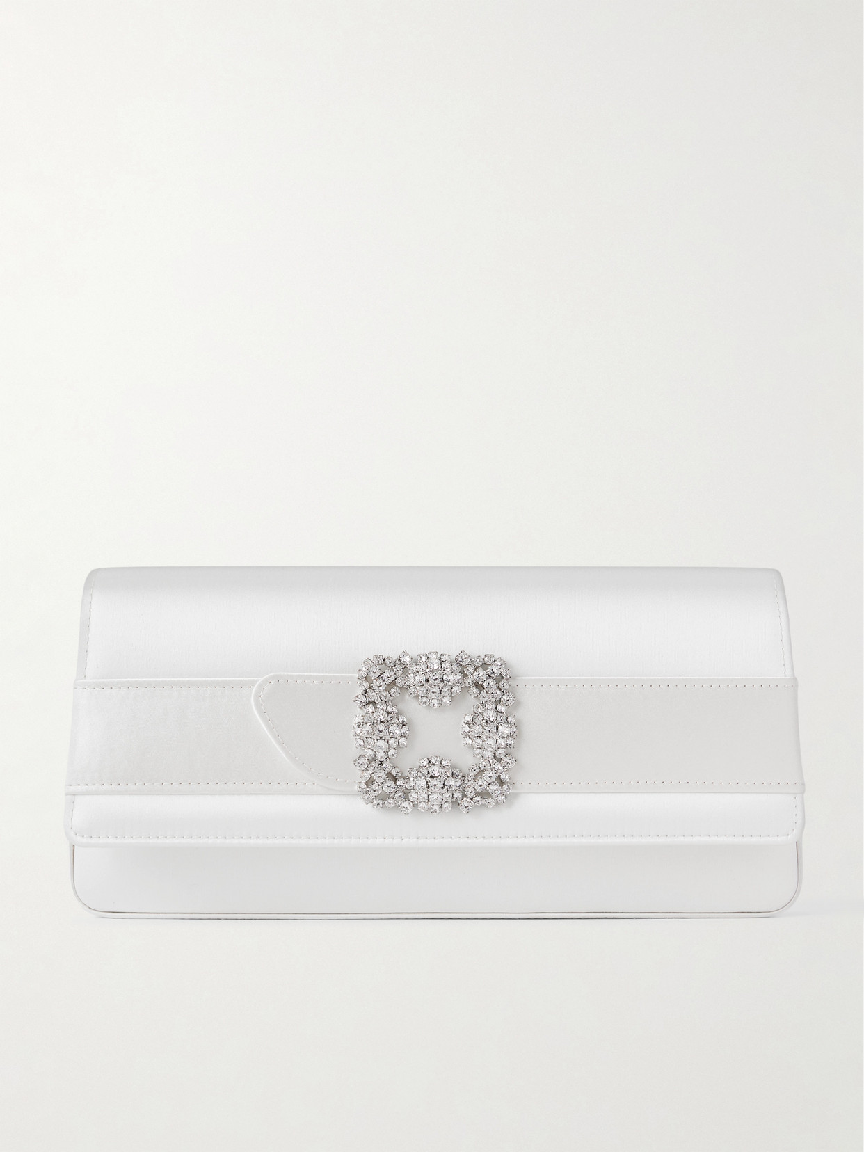Manolo Blahnik Gothisi Crystal-embellished Satin Clutch In White