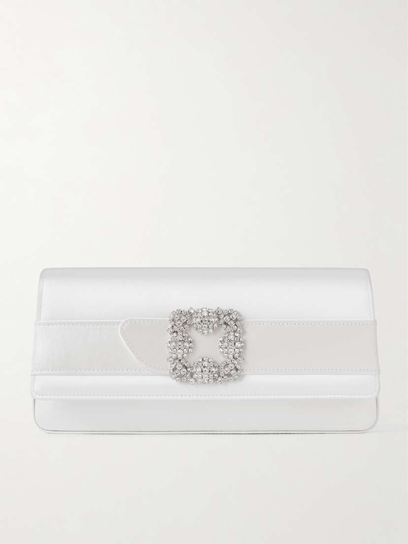 Manolo Blahnik Gothisi Crystal-embellished Satin Clutch