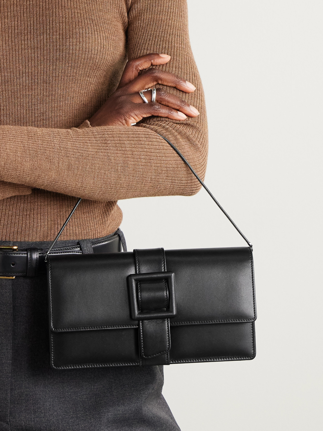 Manolo Blahnik Maycap Buckled Leather Clutch In Black