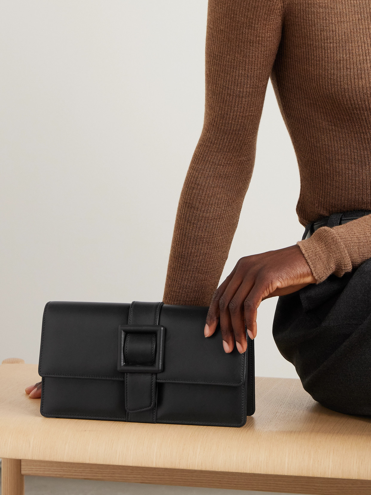Manolo Blahnik Maycap Buckled Leather Clutch In Black