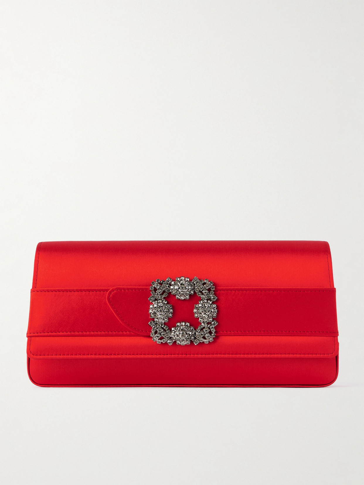 Manolo Blahnik Gothisi Crystal-embellished Satin Clutch In Red