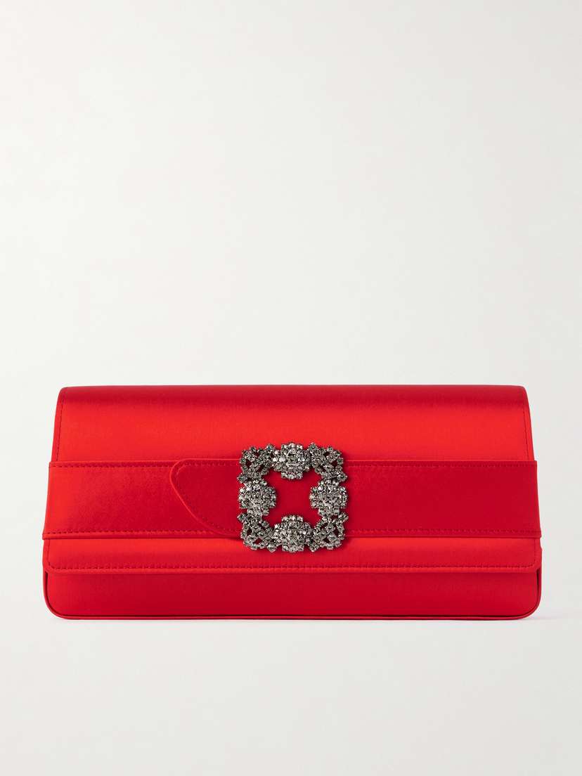 Manolo Blahnik Gothisi Crystal-embellished Satin Clutch