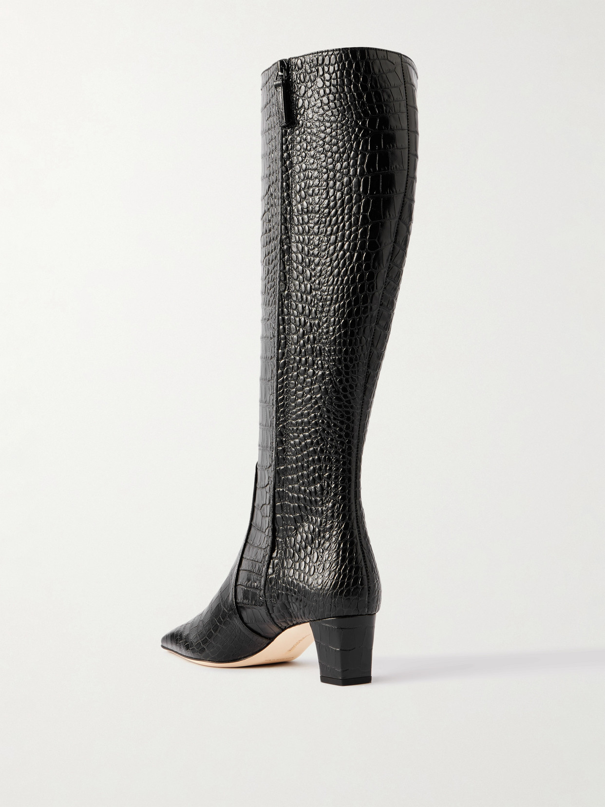Manolo Blahnik Penelope 50 Croc-effect Leather Knee Boots In Black