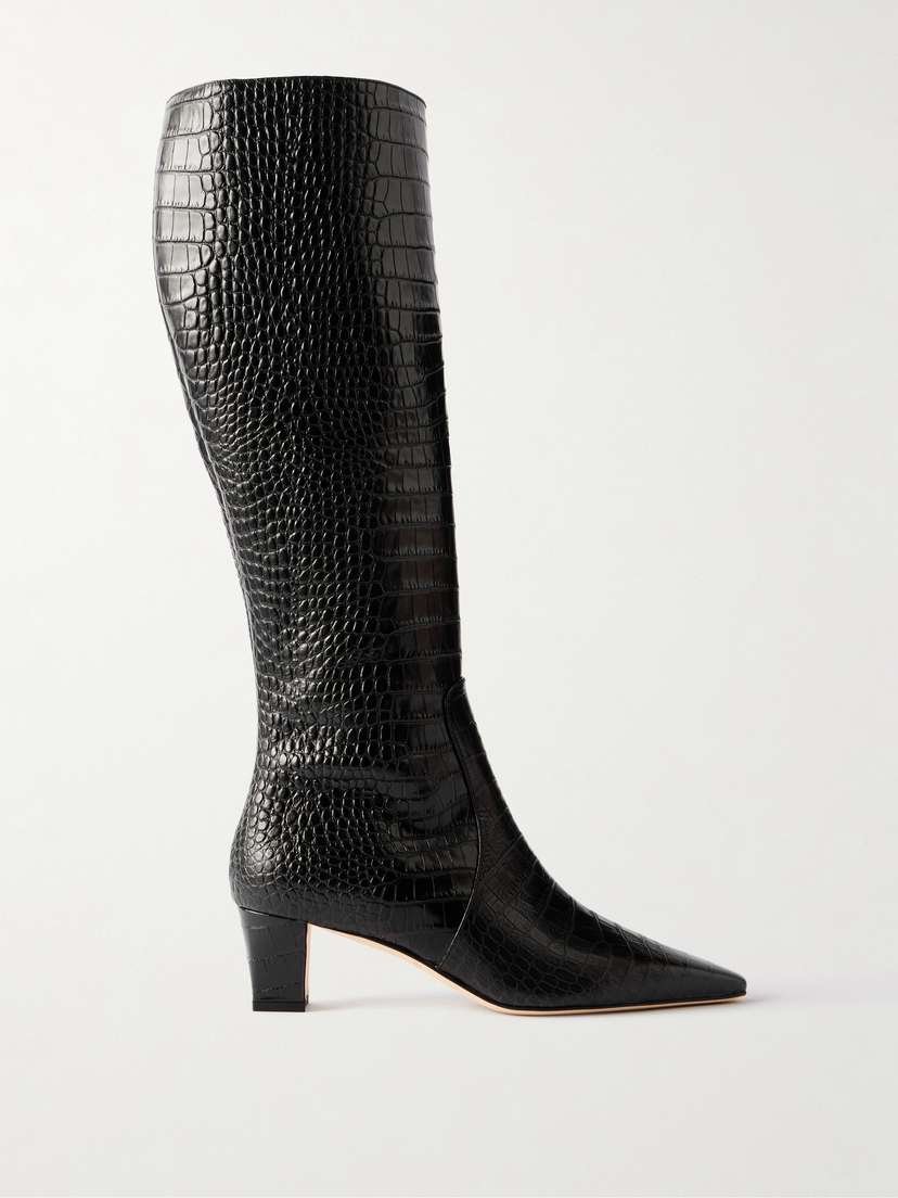 Manolo Blahnik Penelope 50 Croc-effect Leather Knee Boots