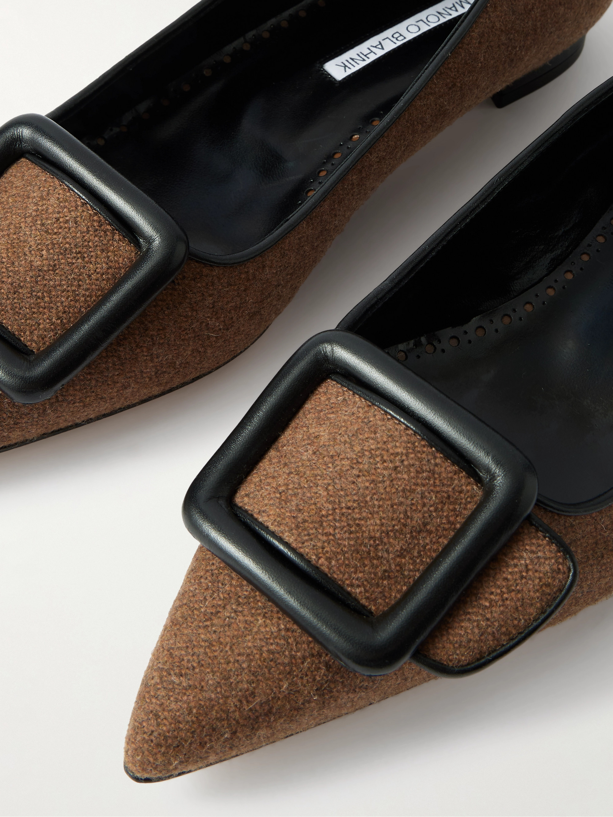 MANOLO BLAHNIK FLAT ウール MANOLO BLAHNIK - Maysale buckled leather-trimmed wool point