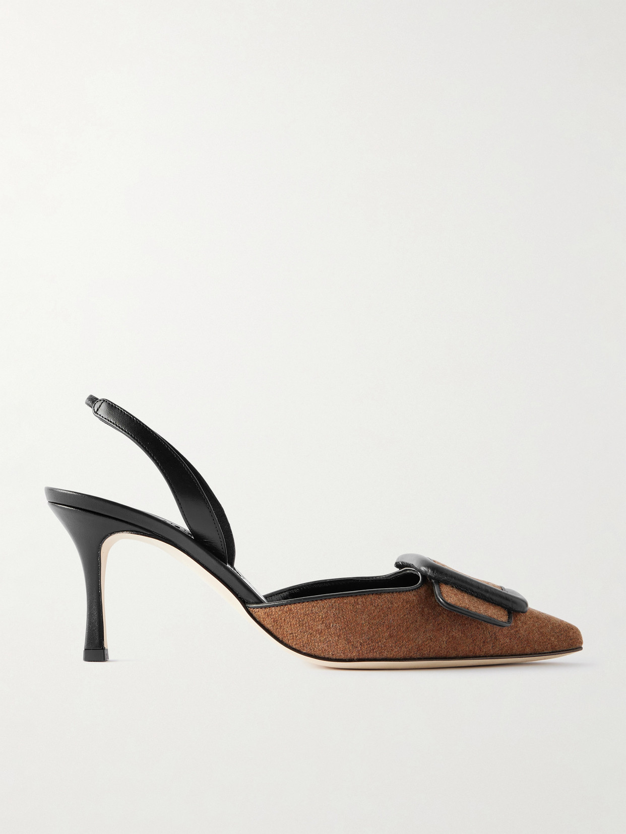 Manolo Blahnik Mayslibi 70 Buckled Leather-trimmed Wool Slingback Pumps In Brown
