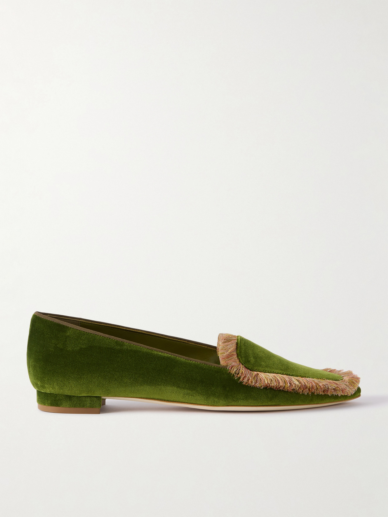 Manolo Blahnik Agofran Fringed Velvet Loafers In Green