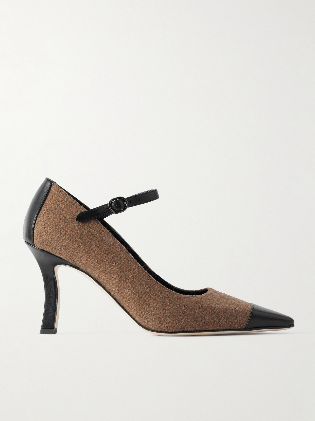 Manolo Blahnik Semele 90 Leather-trimmed Brushed Tweed Mary Jane Pumps In Brown