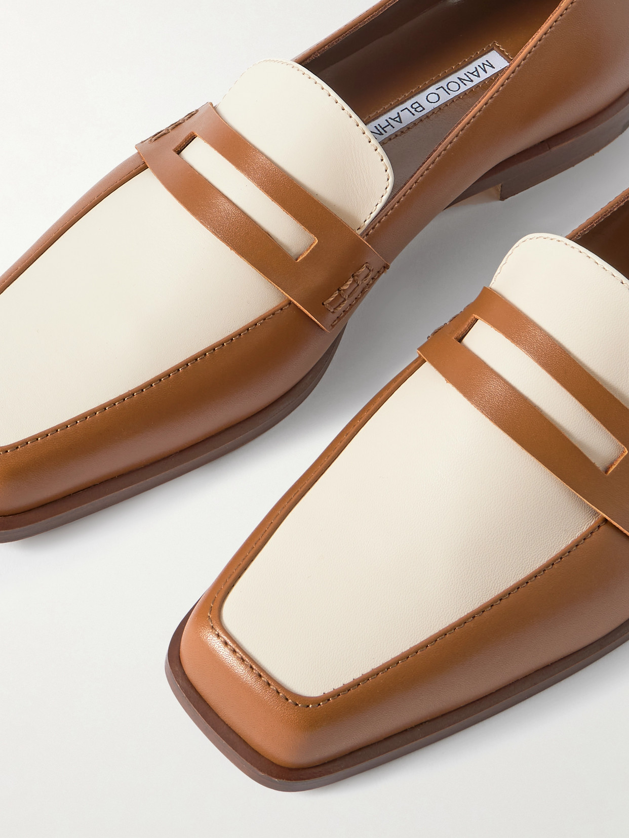 Manolo Blahnik Polonoff Two-tone Leather Loafers In Brown