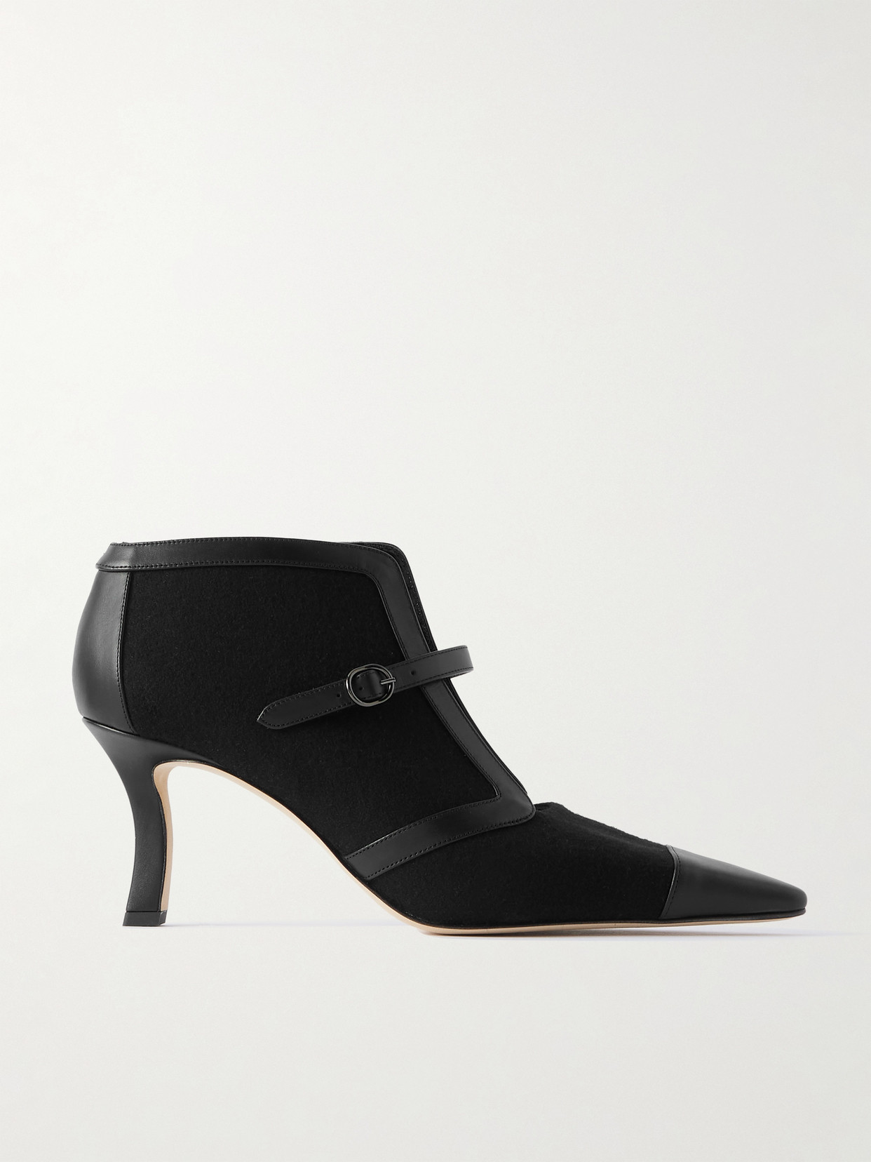 Manolo Blahnik Bermion 70 Leather-trimmed Wool Pumps In Black