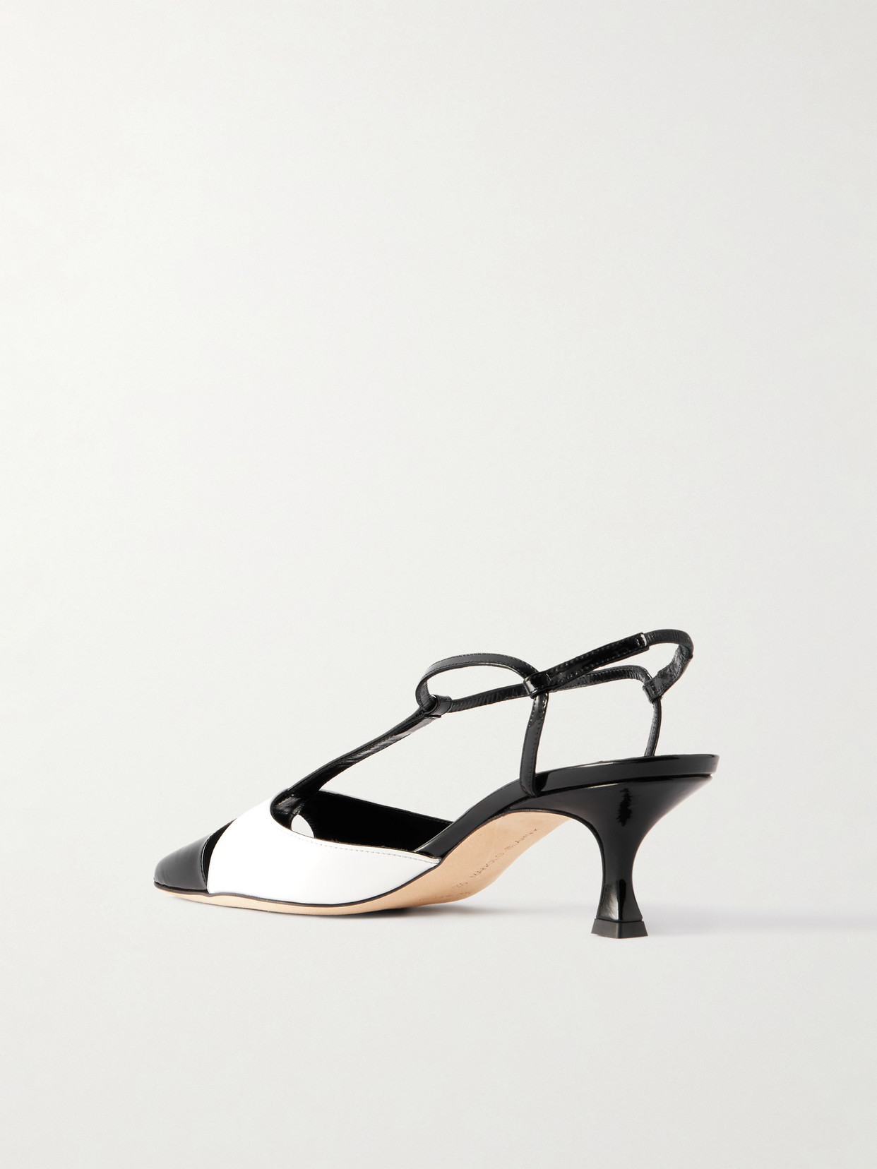 Manolo Blahnik Turgimod Bicolor Patent Leather T-strap Pumps In White