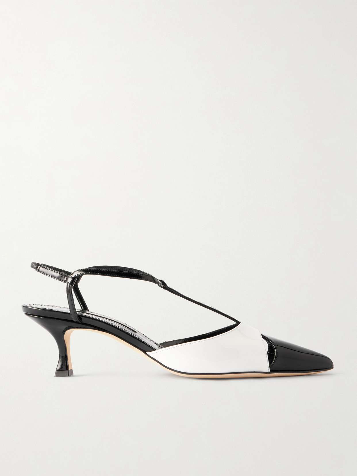 Manolo Blahnik Turgimod Bicolor Patent Leather T-strap Pumps In White