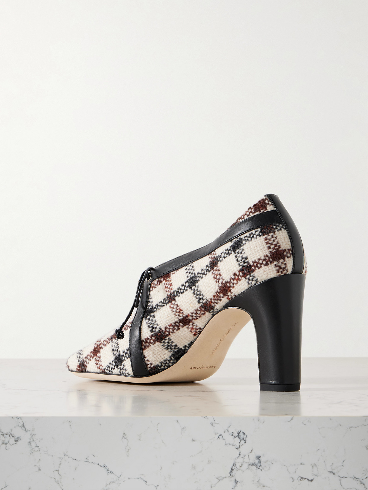 Manolo Blahnik Stagira 90 Leather-trimmed Checked Tweed Pumps In White
