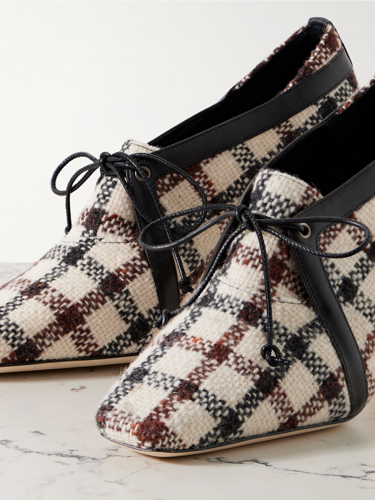 Manolo Blahnik Stagira 90 Leather-trimmed Checked Tweed Pumps In White