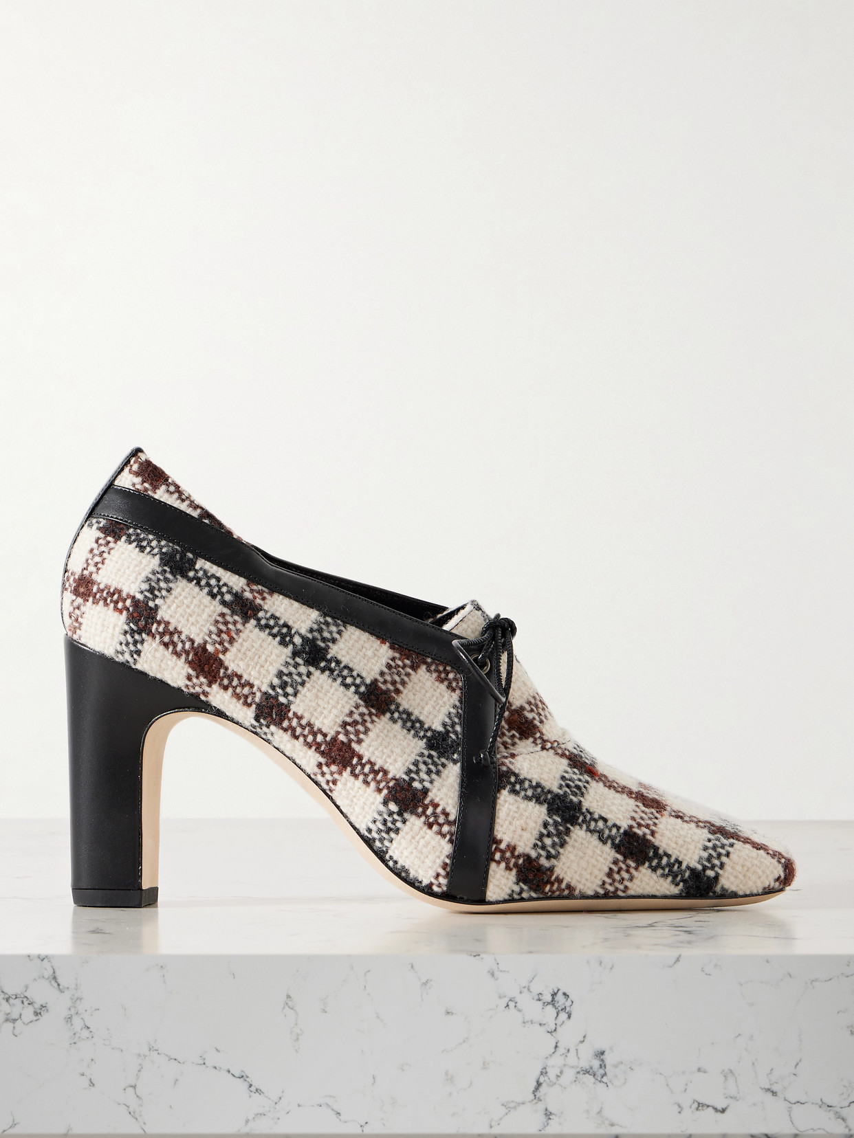 Manolo Blahnik Stagira 90 Leather-trimmed Checked Tweed Pumps In White