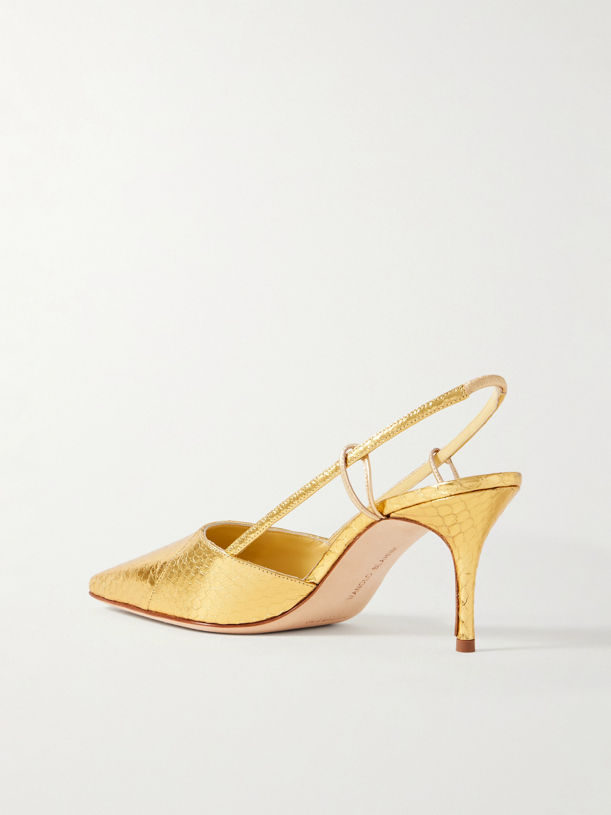 Manolo Blahnik Touki 70 Metallic Elaphe Slingback Pumps In Gold