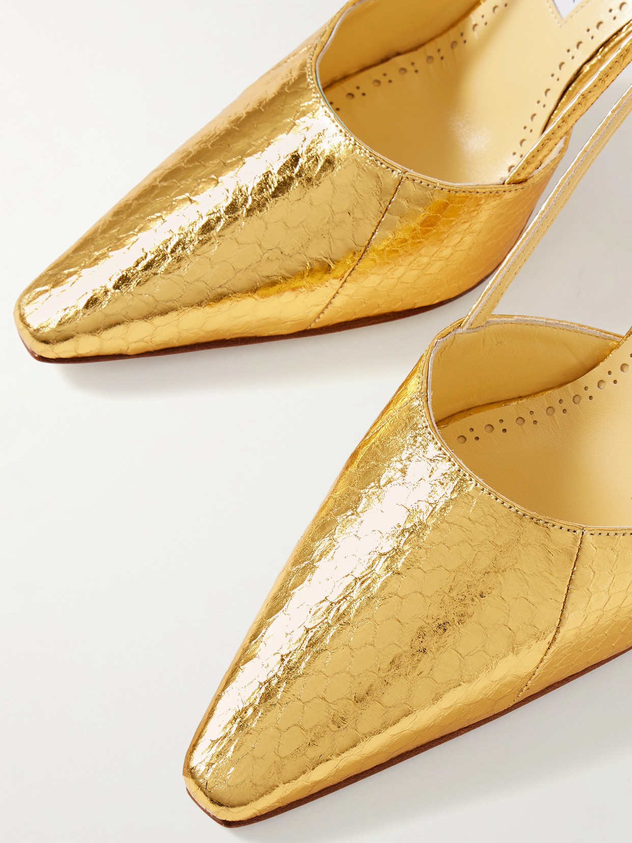 Manolo Blahnik Touki 70 Metallic Elaphe Slingback Pumps In Gold