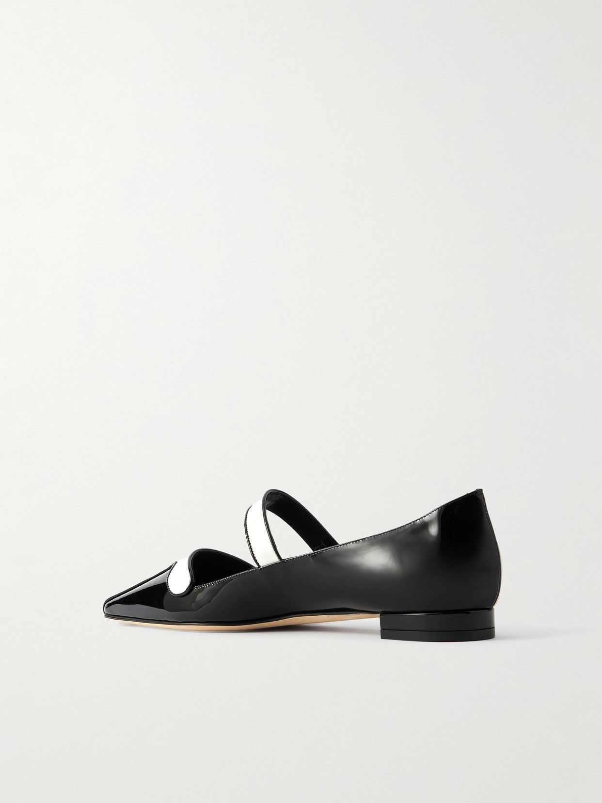Manolo Blahnik Ganeus Two-tone Patent-leather Mary-jane Point-toe Flats In Black