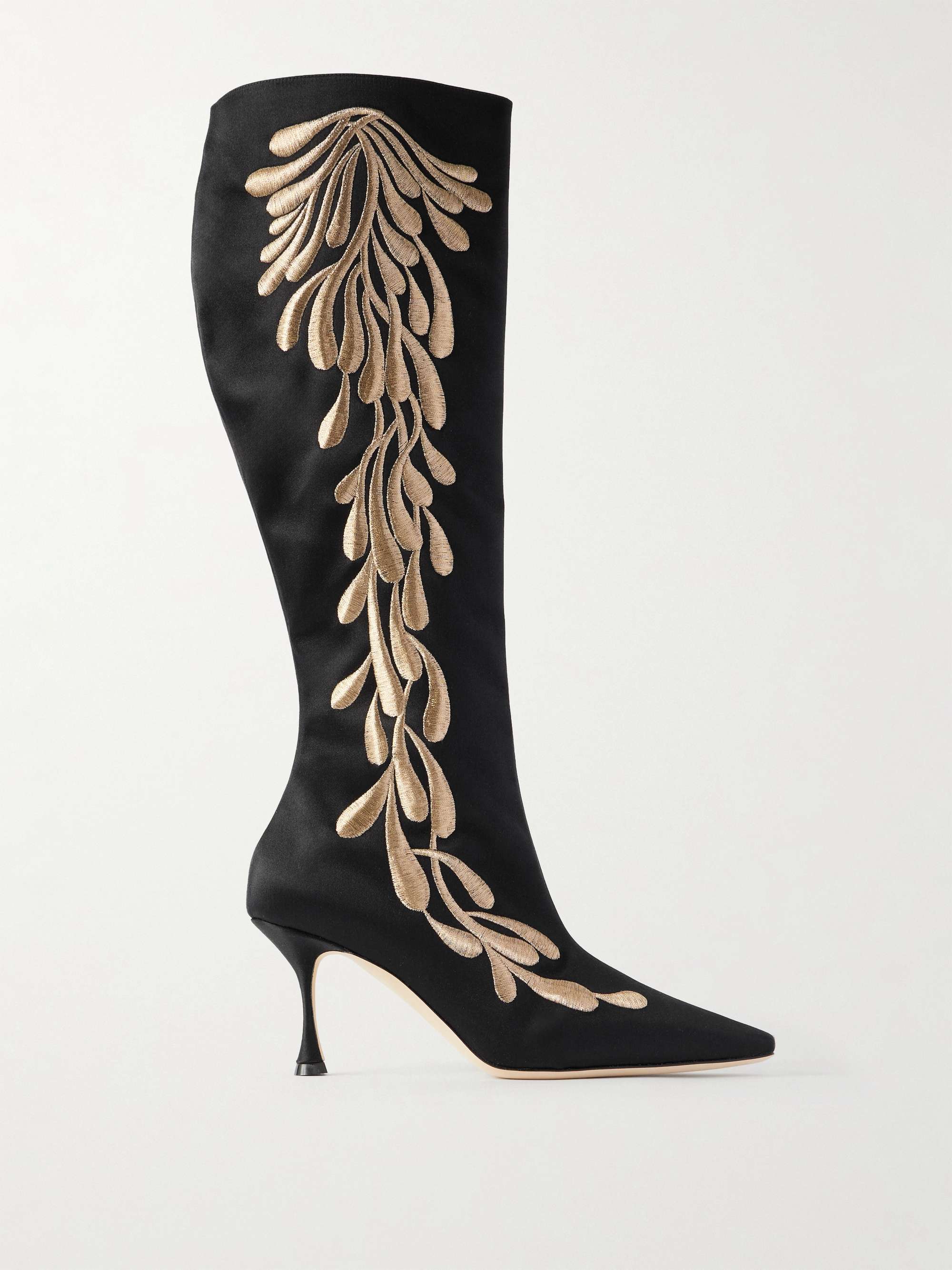 MANOLO BLAHNIK Menki 70 embroidered satin knee boots | NET-A