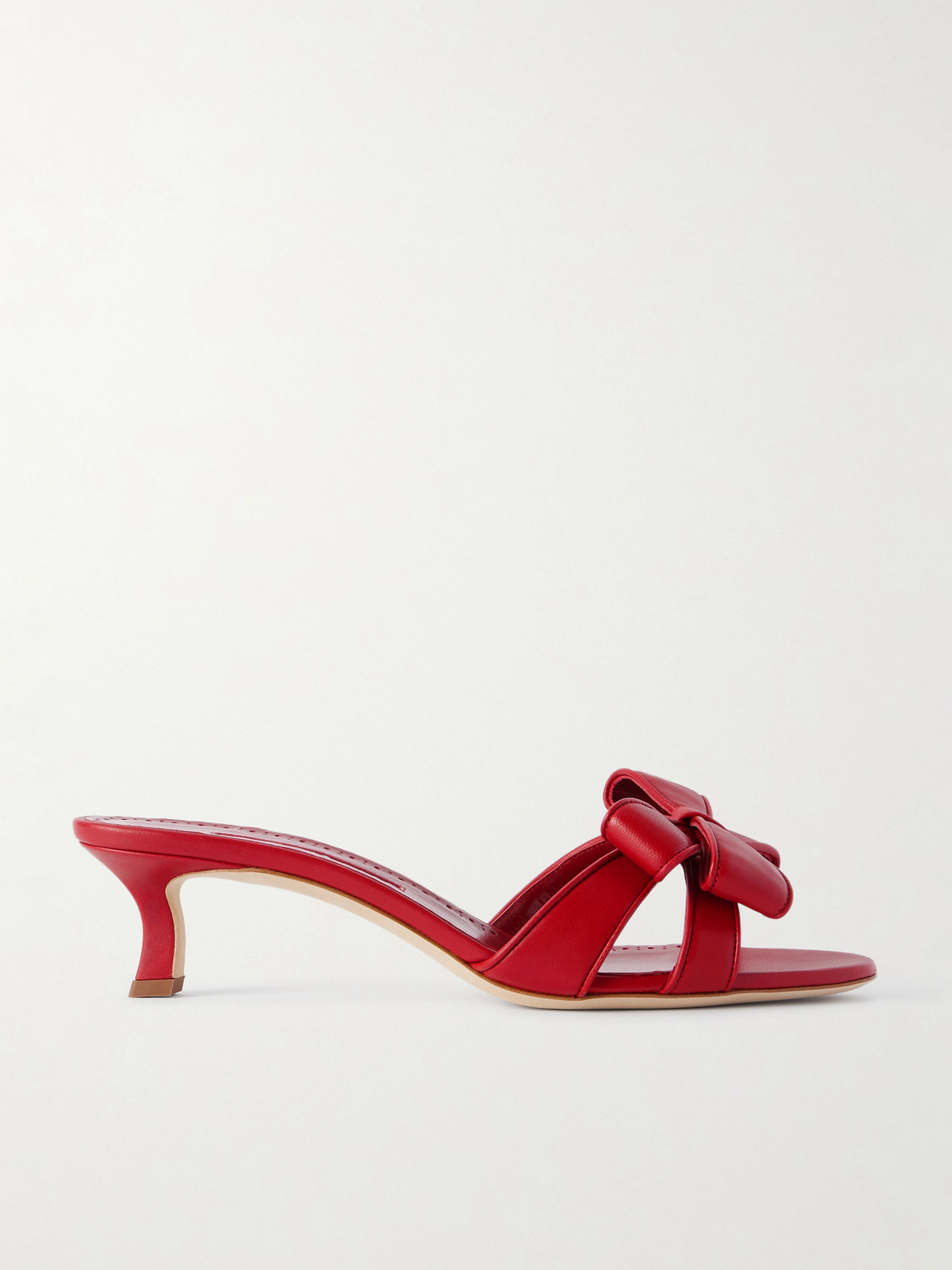 Manolo Blahnik Cafredda 50 Bow-embellished Leather Sandals In Red