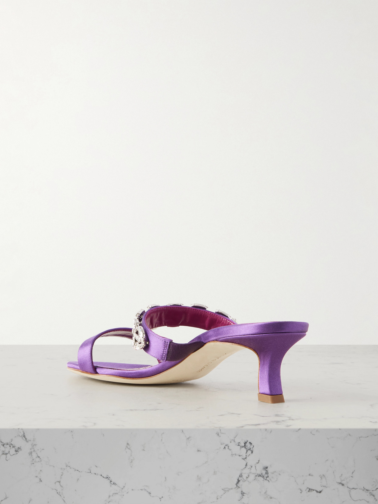 Manolo Blahnik Sakotam 50 Crystal-embellished Satin Mules In Purple