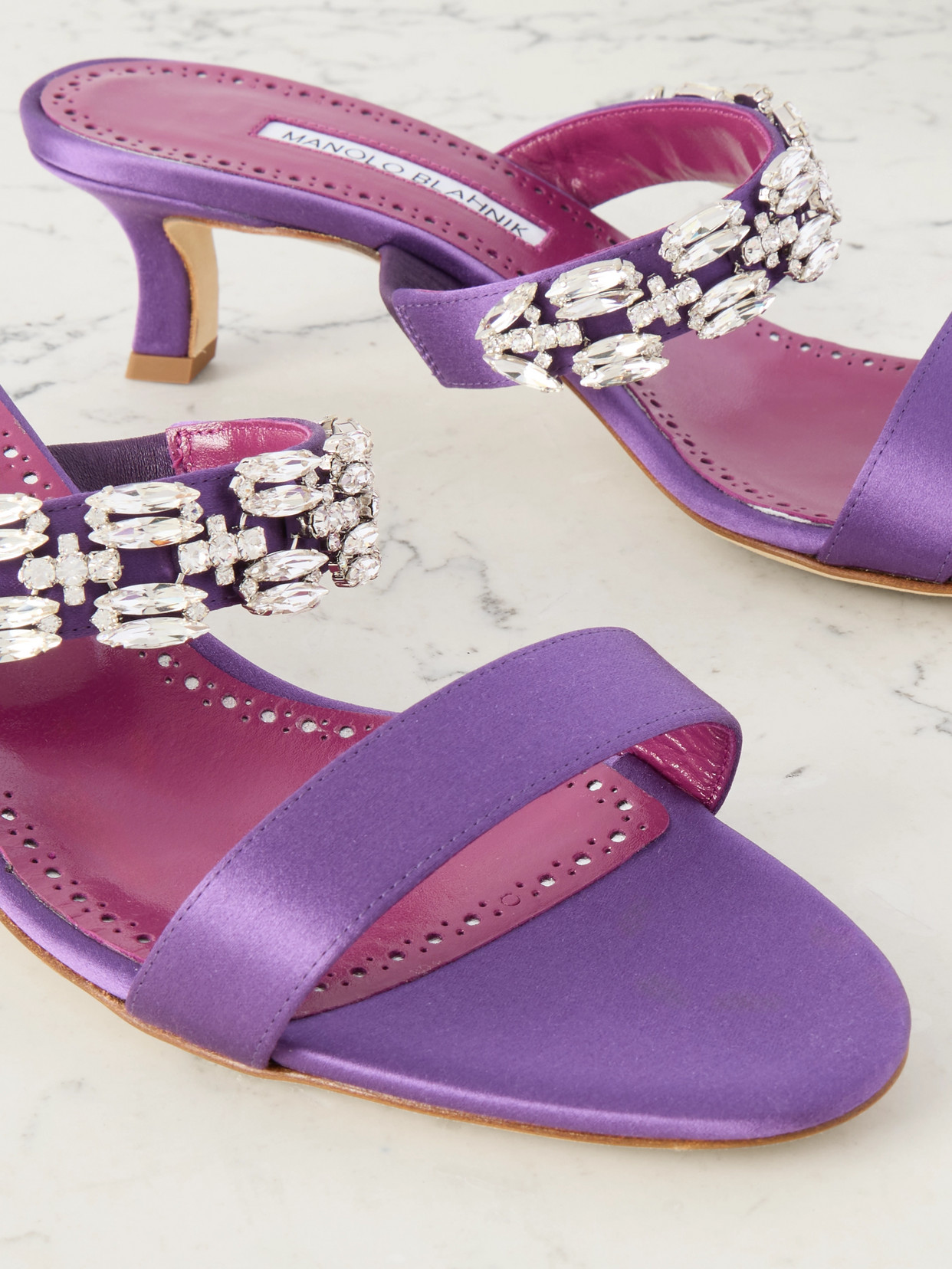 Manolo Blahnik Sakotam 50 Crystal-embellished Satin Mules In Purple