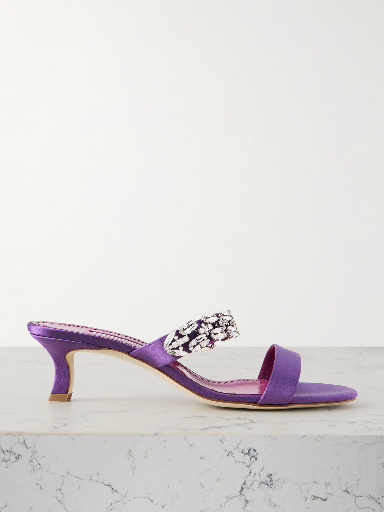 Manolo Blahnik Sakotam 50 Crystal-embellished Satin Mules In Purple