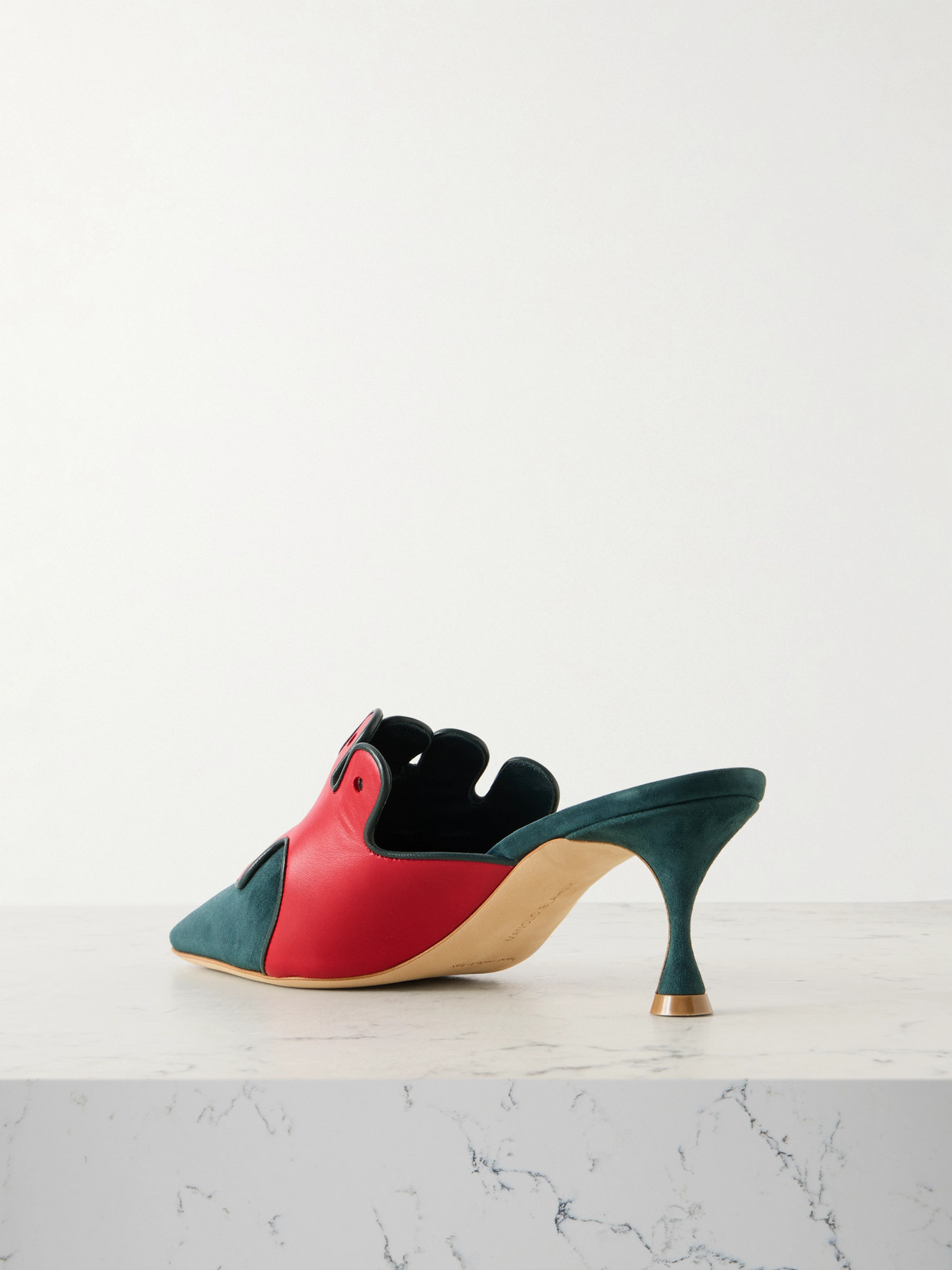 Manolo Blahnik Tapansa 50 Leather-trimmed Suede Mules In Green