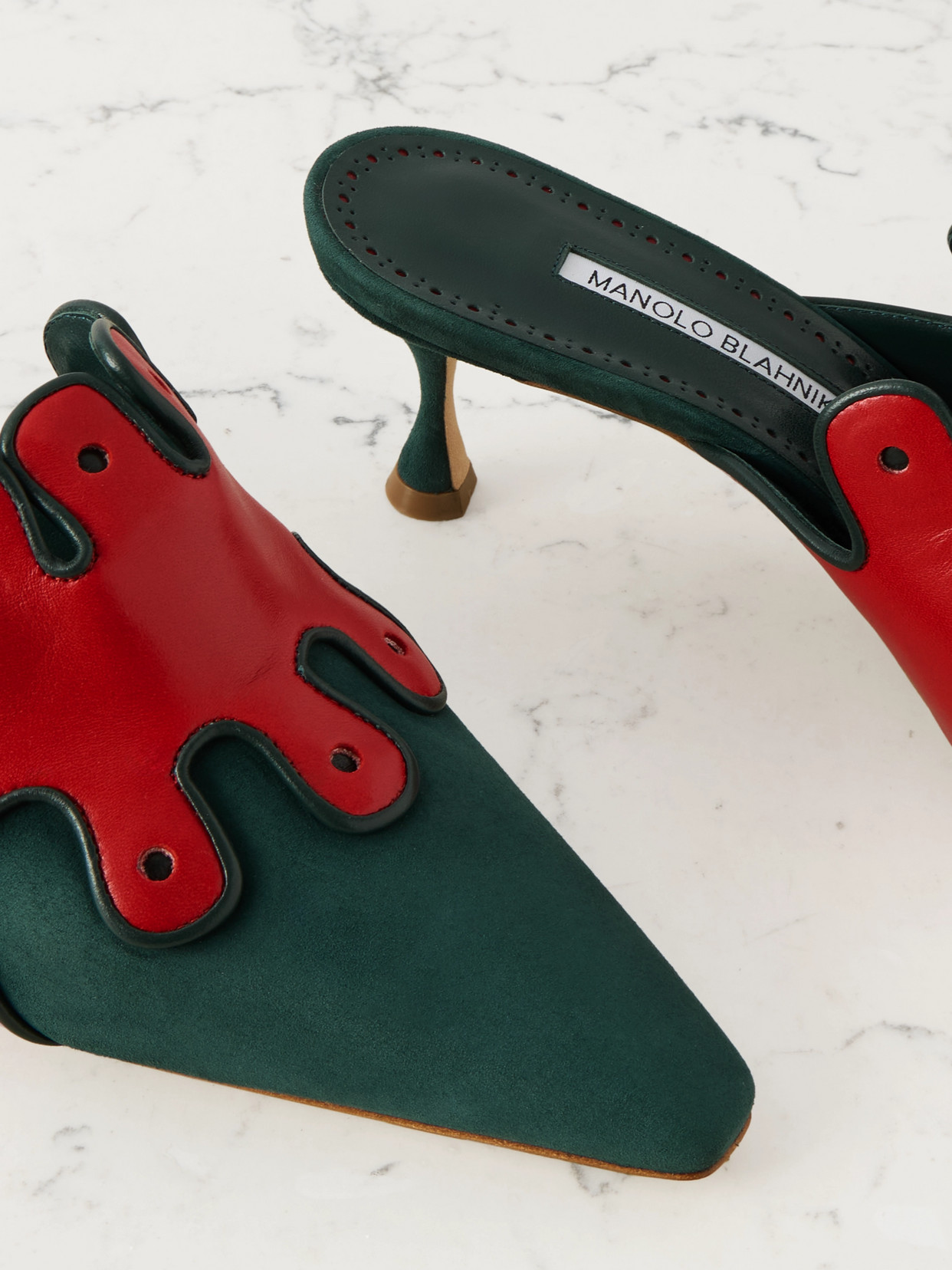 Manolo Blahnik Tapansa 50 Leather-trimmed Suede Mules In Green