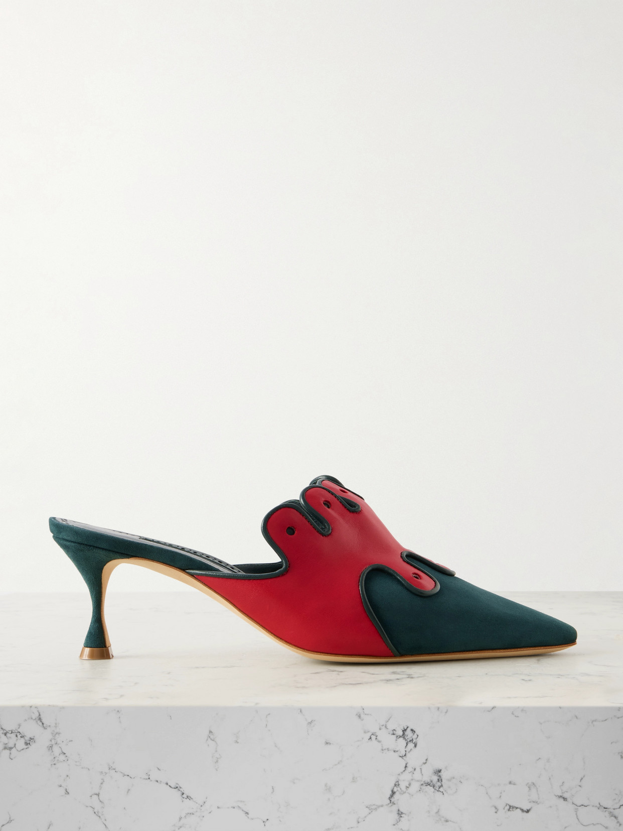Manolo Blahnik Tapansa 50 Leather-trimmed Suede Mules In Green