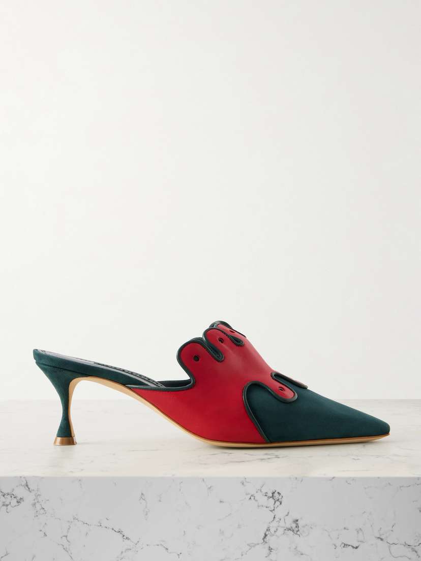 Manolo Blahnik Tapansa 50 Leather-trimmed Suede Mules