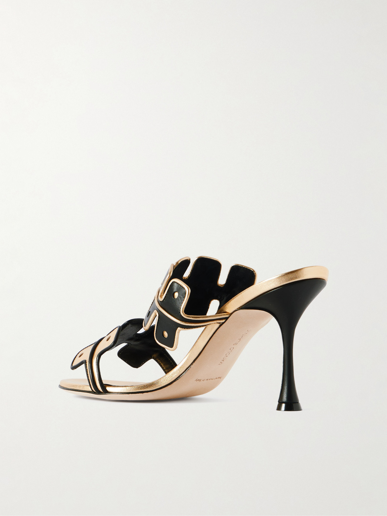 Manolo Blahnik Aplinanu 90 Two-tone Leather Sandals In Gold