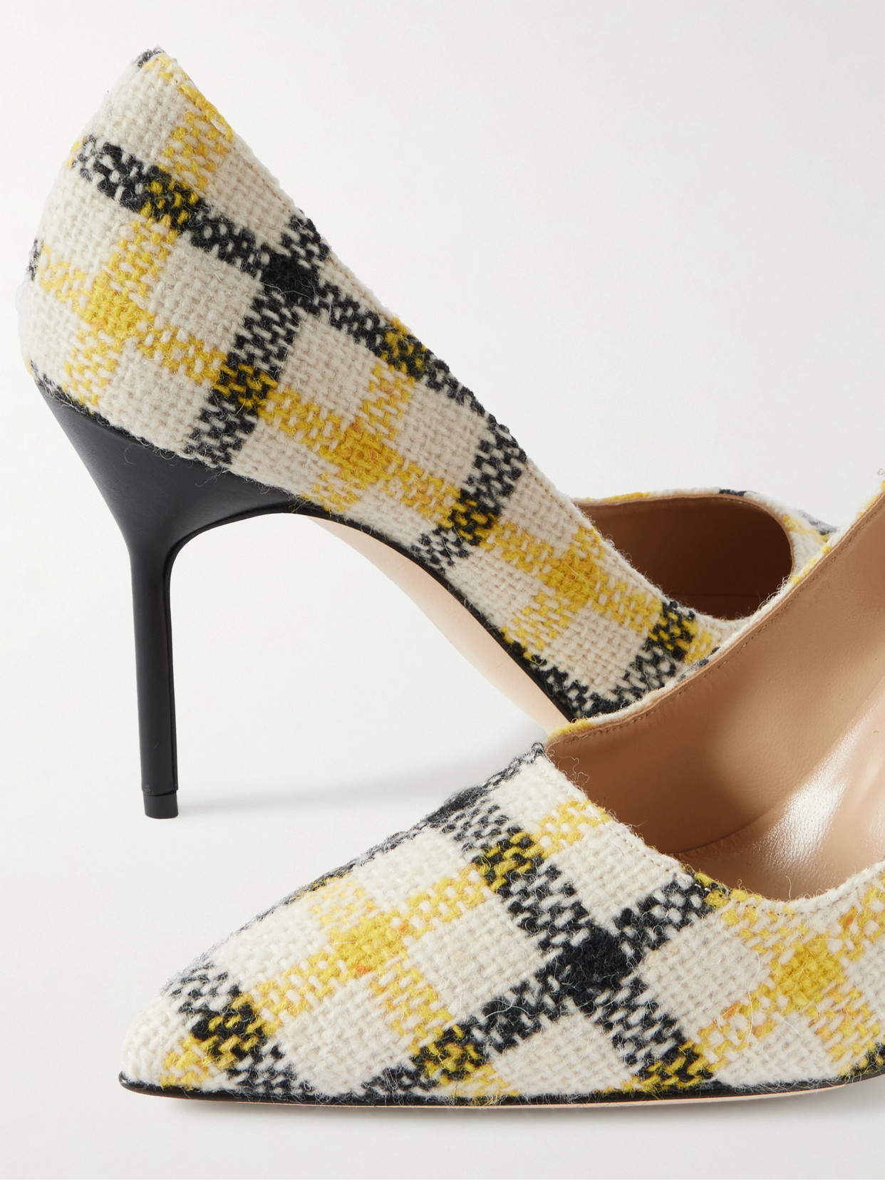 Manolo Blahnik Bb 90 Checked Tweed Pumps In Yellow