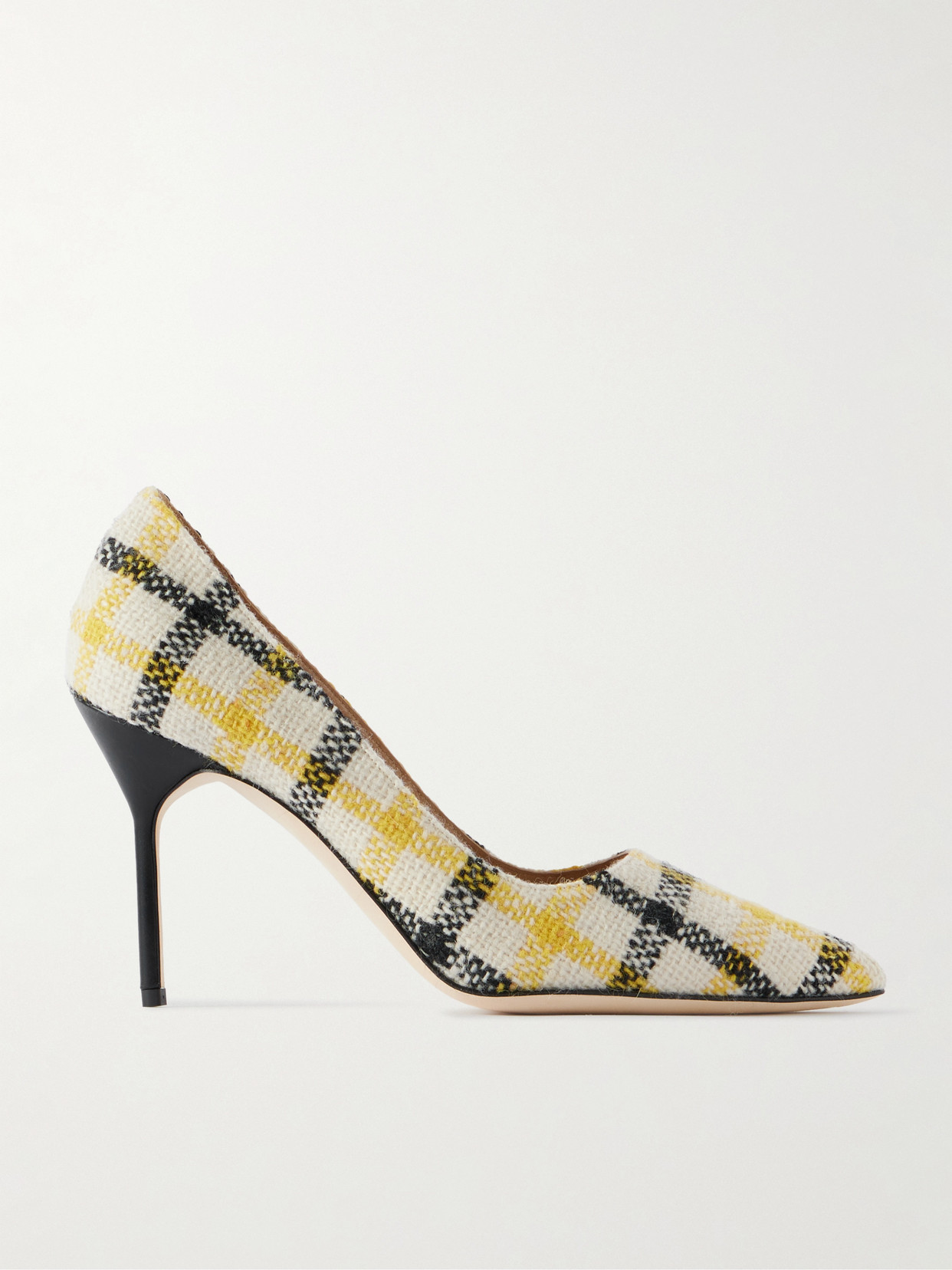 Manolo Blahnik Bb 90 Checked Tweed Pumps In Yellow
